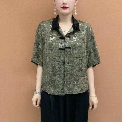 Camisa de estilo retro occidental y estilo chino con mangas de murciélago para personas de mediana edad y mayores, nueva de verano, talla grande, holgada
