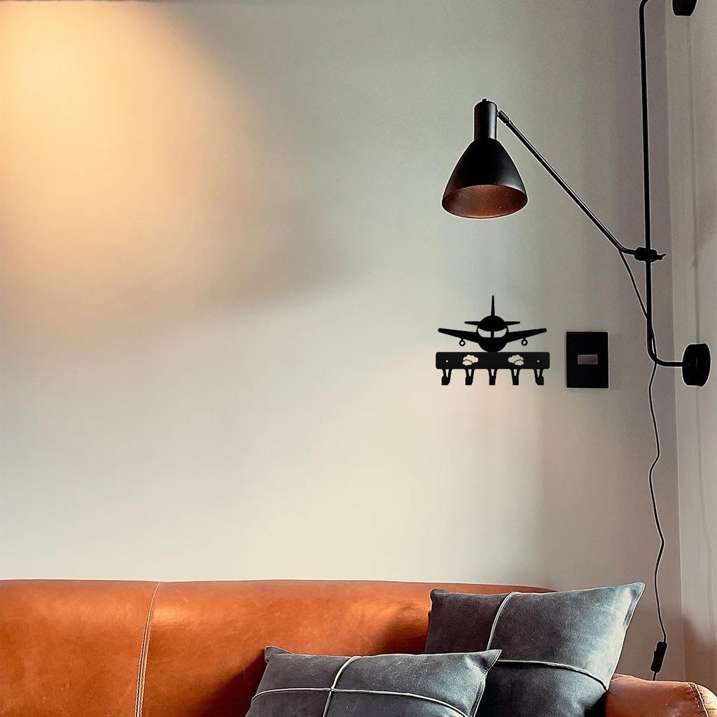 Airplane Metal Key Holder Wall Home Decor - Aircraft Art for Living Room Bedroom Artwork and Functional Decoration