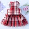 Thin Dog Plaid JK Dress with Leash Traction Pet Harness Skirt Dog Accessories Dog Bow Skirt  Cat