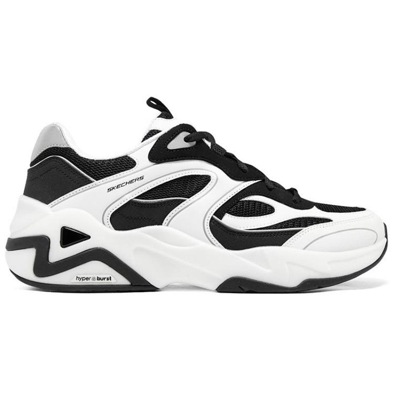 Skechers D'LITES HYPER BURST Men Low Top Shock Absorbing Breathable Support Chunky Sneakers Black White 232425-WBK
