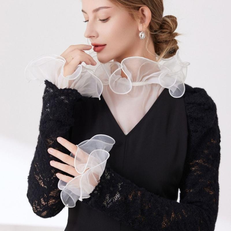 Elegant Detachable Lace Collar And Arm Sleeve Set For Formal Event Breathable Tulle Fabric Fashion Outfit Accessory