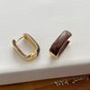 Simple Two Tone Metal Enamel Rectangle Square Hoop Earrings For Women 14K Real Gold Plated Copper Party Jewelry