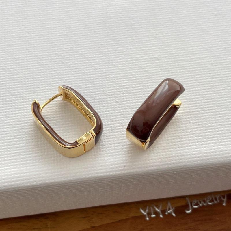 Simple Two Tone Metal Enamel Rectangle Square Hoop Earrings For Women 14K Real Gold Plated Copper Party Jewelry