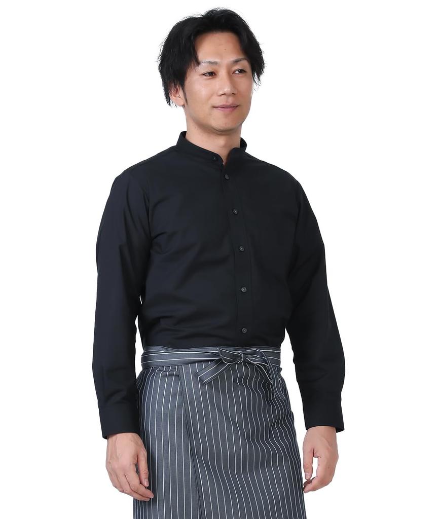 Seven Uniform GH7021-9 Black, Size Small, Long Sleeve Stand Collar Shirt, Oxford Cloth, Restaurant Uniform