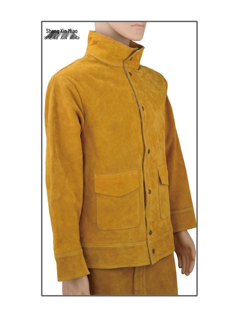Cowhide Welding Suit: Yellow Anti-Scald, Wear-Resistant, Flame Retardant, Anti-Spatter Protective Gear