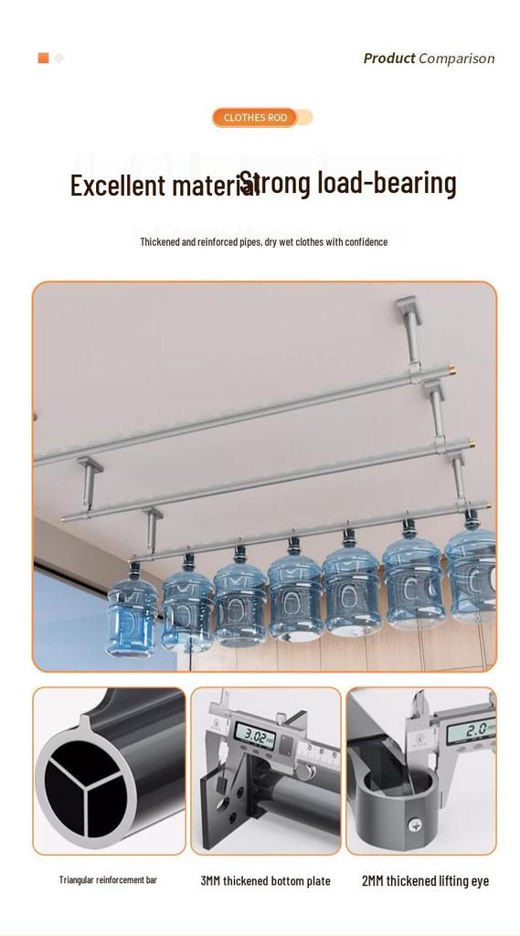 Aluminum Windproof Balcony Drying Rod - Top-Mounted, Hole-Punching Design for Secure Clothes Hanging
