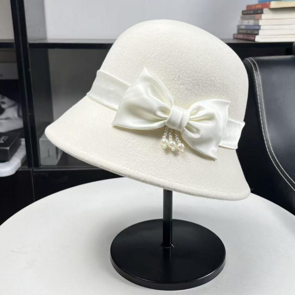 Fu Huan Australian Wool Autumn and Winter Hat Socialite French Top Hat Elegant Basin Hat Bucket Hat