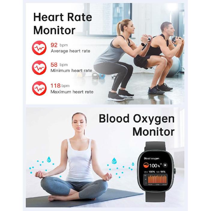 HUAKUA Smart Watches for Women Men (Answer/Make Calls), 1,85" HD Smart Watch for iPhone/Android Phones, Fitness Tracker with 100+ Sport Heart