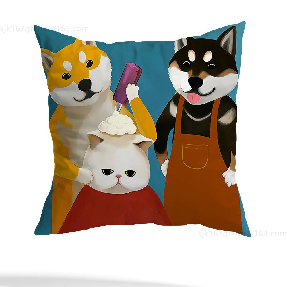 Funny Barber Dog Cute Pillow Case Square Double-Sided Printing Short Plush Sofa Cushion Cover Bedroom Bedside Pillow