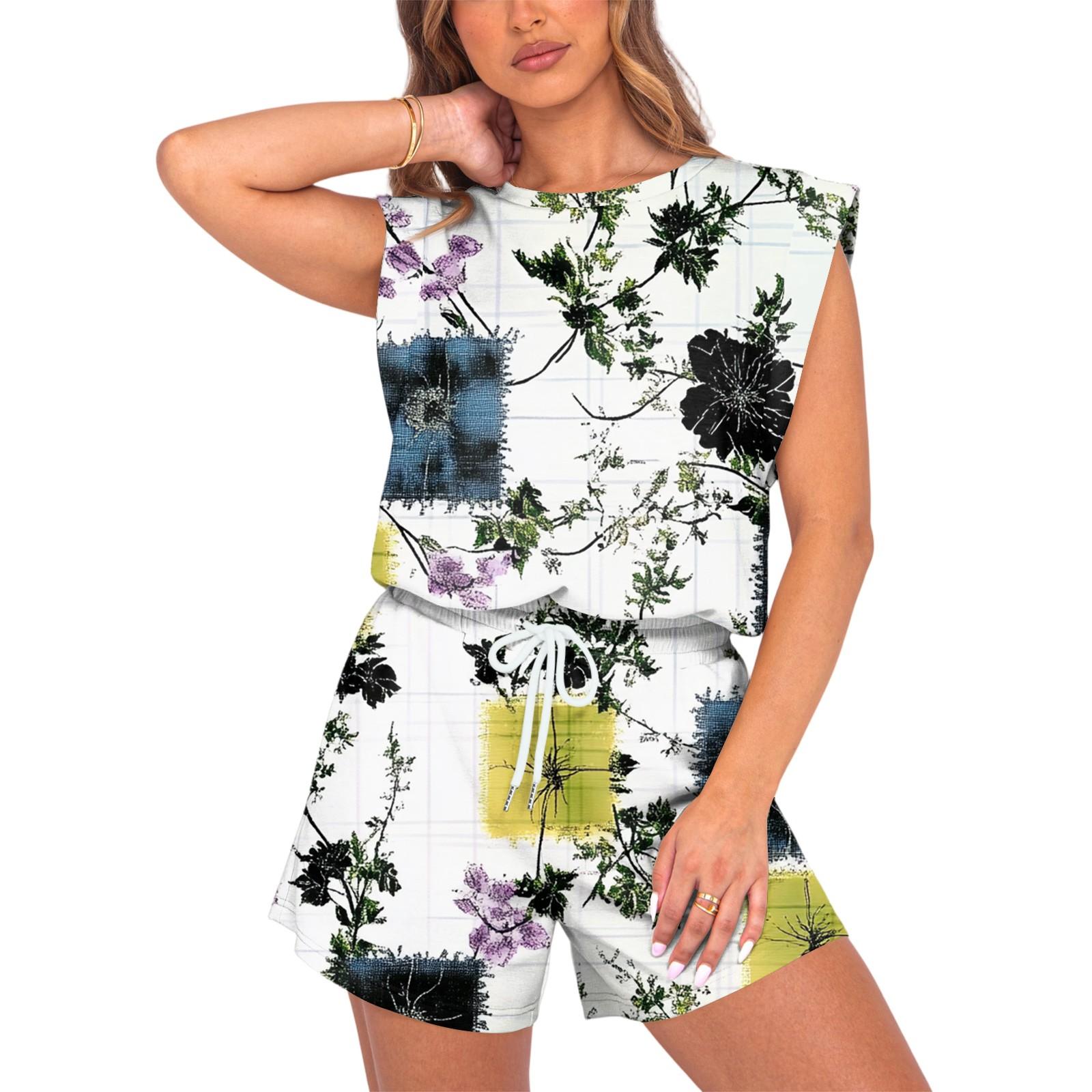 

Женский комбинезон с цветочным принтом, весна-лето, рукава-крылышки, регулируемая талия на шнурке, удобный повседневный короткий комбинезон с карманами XL белый