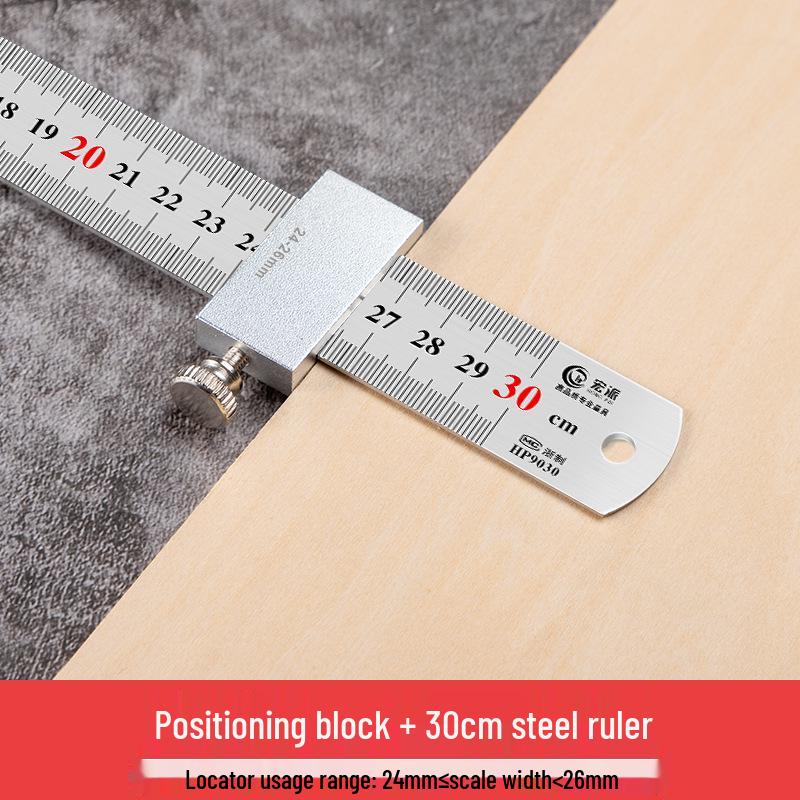Exclusive Stainless Steel Straight Ruler with Positioning Block and Scribing Limiter - 15/20/30/40cm for Woodworking