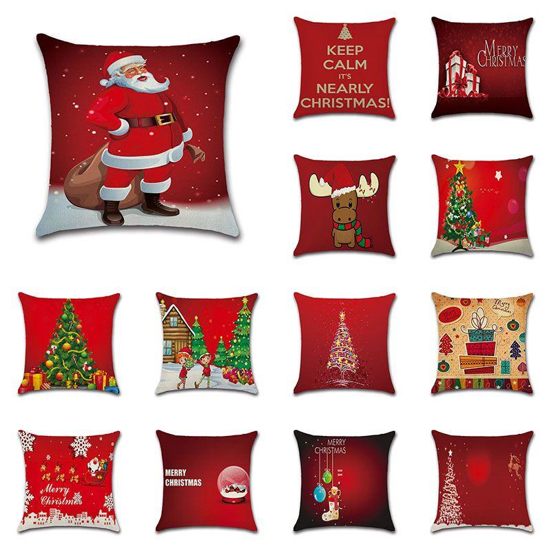 Merry Christmas Cotton Linen Pillow Case Cushion Cover Festive Home Decoration