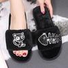 Fashion Fashion Crystal Cartoon Cat Fur Slippers Women Comfort Faux Fur Cotton Slippers Woman Winter Open Toe House Plush Slides Mujer
