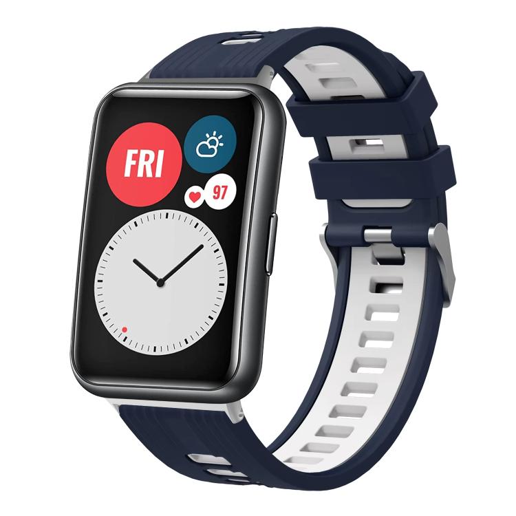 Dual‑Color Silver‑Buckle Silicone Watch Band Strap, Replacement Wrist Accessory for Huawei Watch Fit New