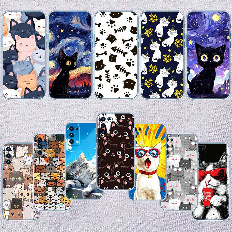 UP20 Cat Kitten Meow Transparent Phone Case for Samsung Galaxy A04 A04S A14 A23 A34 A54 M23 M33 M52 M53
