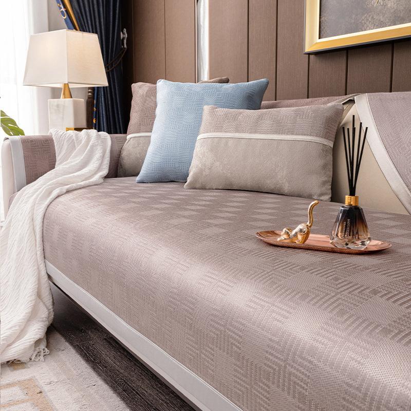 Summer New Light Luxury Ice Silk Sofa Cushion Simple Summer Mat Fixed Non-Slip Ice Rattan Mat Seat Cushion