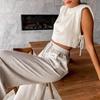 Women Holiday Linen Pant Set Crop Tops Solid Outfits 2 Two Piece Matching Set for Women Sleeveless Casuals Fashion Woman Pants