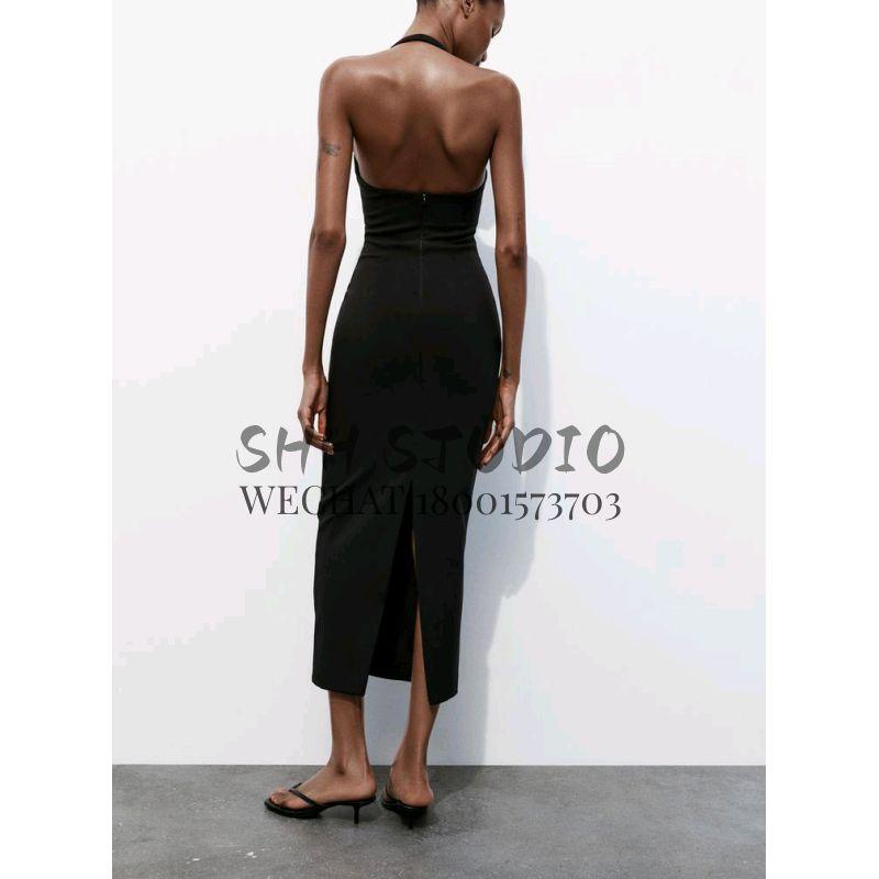 Spring New Fashion Wind Hot Sexy Buckle Decoration Opening Design Hanging Collar Dress 3152366