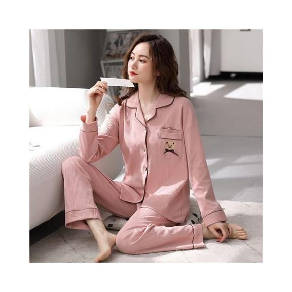 Women's 100% Cotton Long-Sleeve Pajamas for Middle-Aged & Elderly - Loose Cardigan for Autumn/Winter