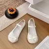 Japanese lace bow ballet round head low heel lolita sweet girl princess style small leather shoes