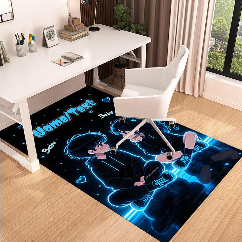 1PC Custom Name "Neon Glow Romance" Theme Floor Mat Ideal for Living Room, Game Rooms, Office, Bedroom,Floor Mat Playful Design