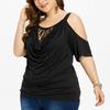 Fashion Womens Plus Size Lace Solid Cold Shoulder Cowl Neck T-shirt Tops Blouse