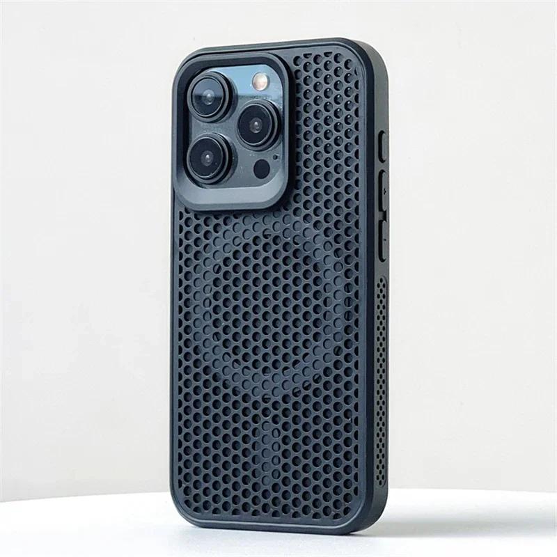 

Luxury Matte Heat Dissipation Hole For Magsafe Case For iPhone 16 15 14 13 12Pro Max Plus Magnetic Wireless Charge PC Hard Cover For iPhone 13 Pro
