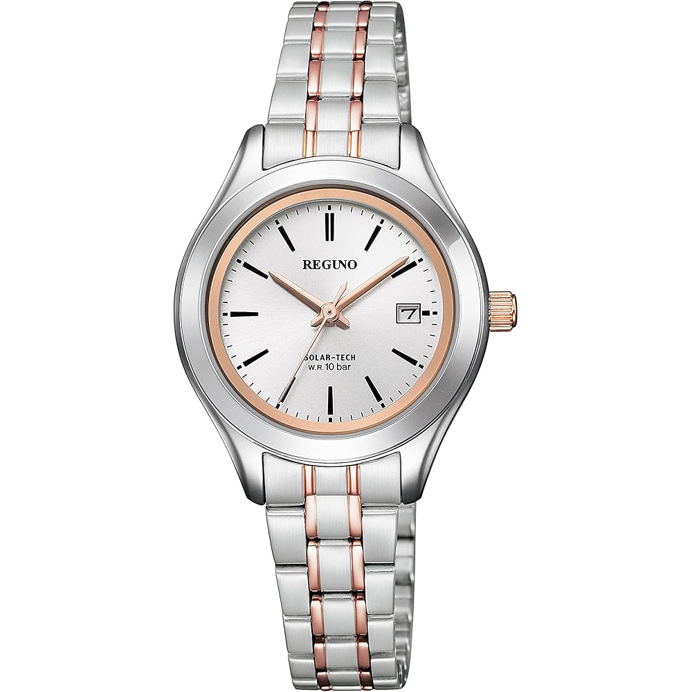 Citizen Reguno Solar Waterproof Simple Women s Analog Watch Silver Gold Date Second Hand