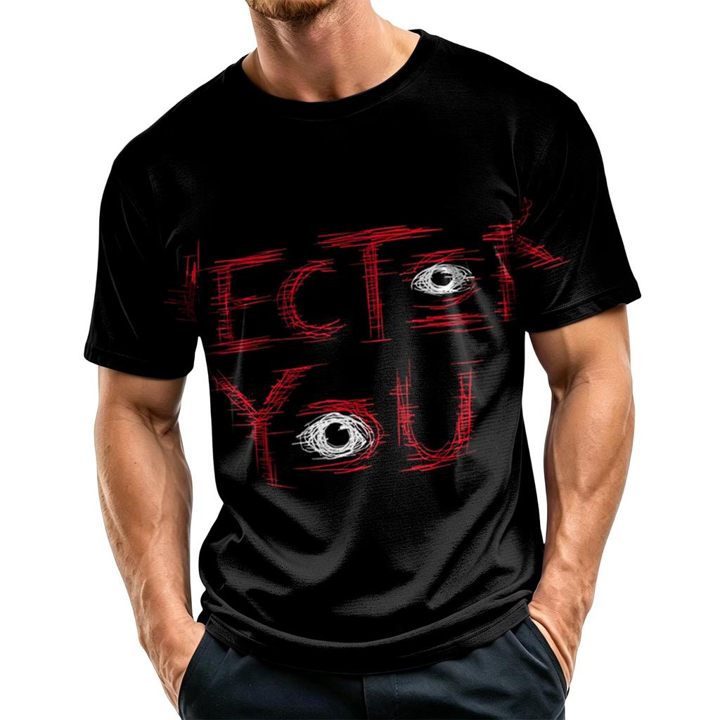 Men's Casual Lightweight Breathable Short Sleeve T-Shirt with Halloween Print Crew Neck Comfortable Fit for Daily Wear