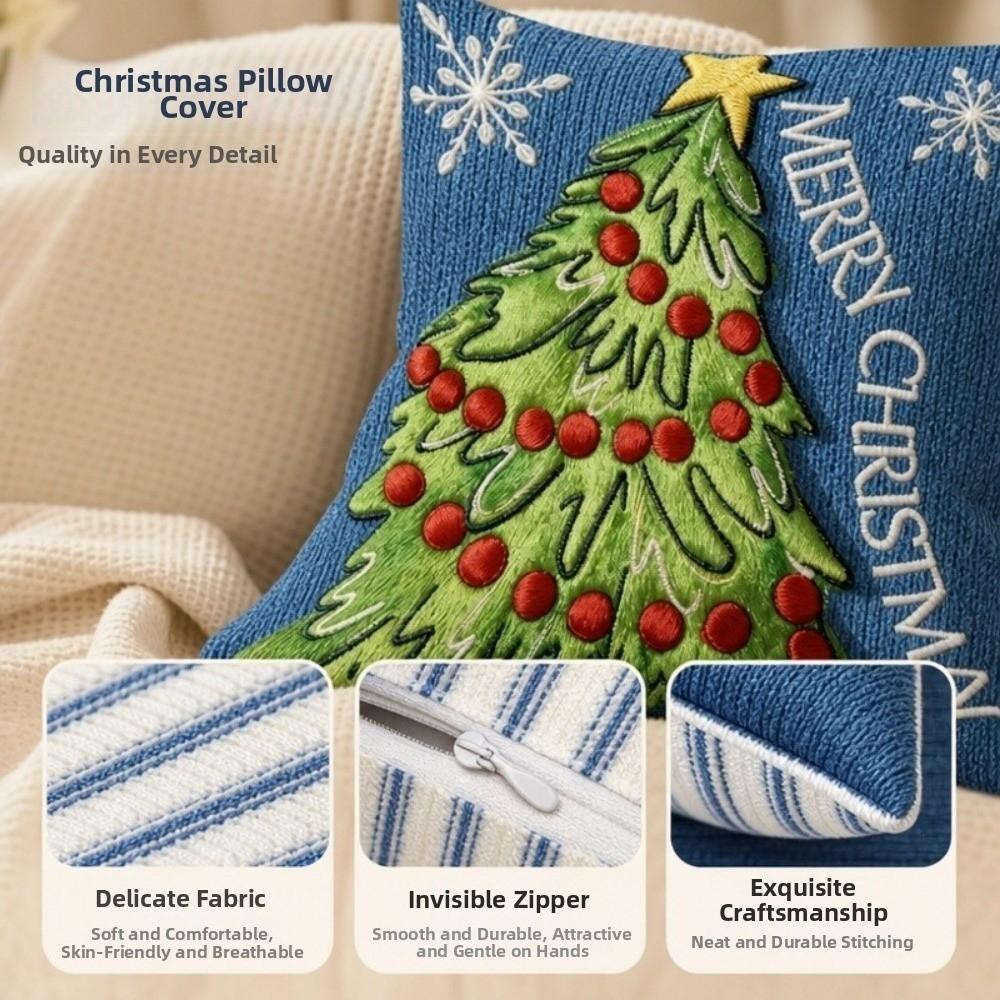 Cartoon Christmas Pillow Covers Flat Printing Xmas Pillow Cover  Home Holiday Decor
