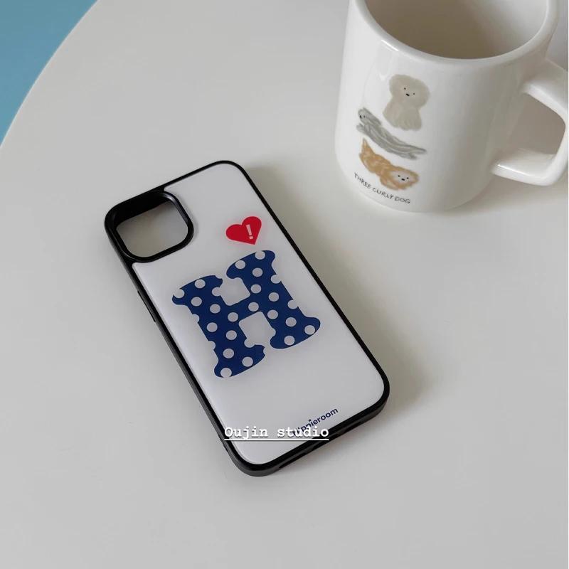 

Fashion Creative Wave Point Red Love Letter H Phone Case for iPhone 17 AIR 16 15 14 13 12 11 PRO MAX PLUS Y2K Glass Bumper Cover iPhone 12 Pro