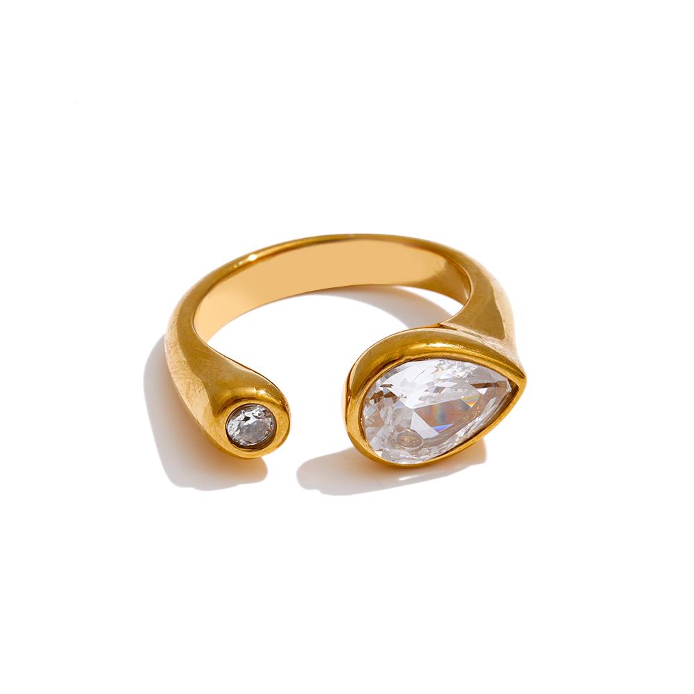 

Yhpup 7# Shiny Cubic Zirconia Water Drop Finger Ring Golden Stainless Steel 18K PVD Plated Delicate Daily Wear Jewelry for Women 7