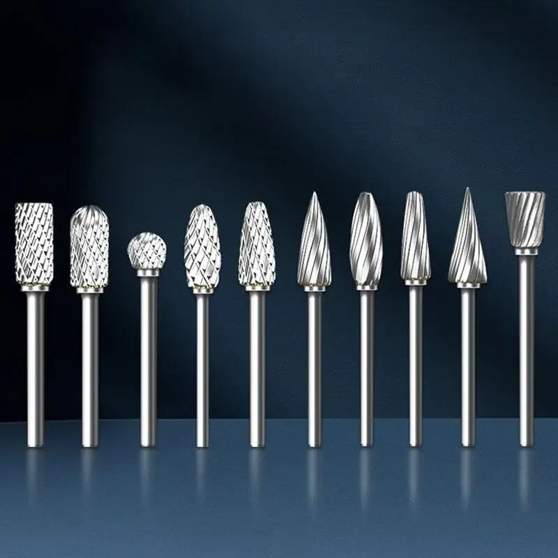 10pcs/set Tungsten Carbide Rotary Burr Set Carving Burr Bits with 3mm Shank 6mm Bit for Wood & Stone Carving, Steel Metal Working