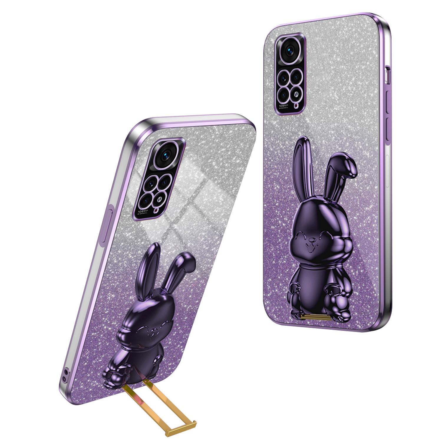 

For Xiaomi Redmi Note 11S 4G Cell Phone Case Pull-out Kickstand Cute Rabbit Protection Cover Purple