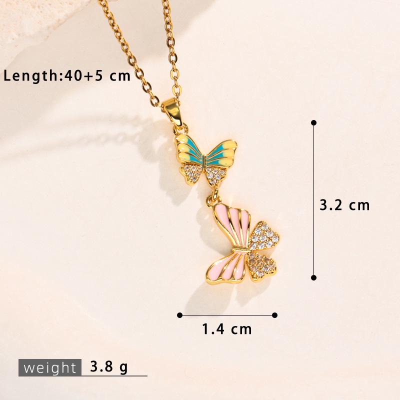 Sweet Temperament Butterfly Pendant Clavicle Necklace - Micro-inlaid Color Drip Oil, New Fashion for Women