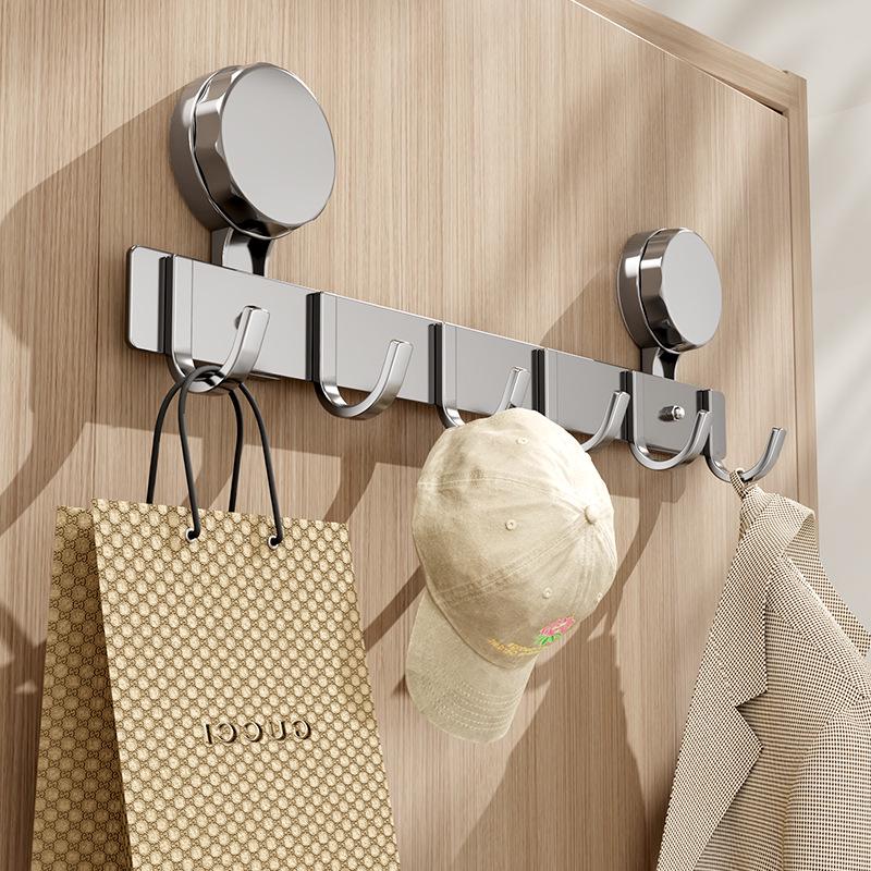 Suction Cup Over-the-Door Hook Rack - Strong Load-Bearing, No-Drill, Wall-Mounted Coat and Hat Hooks for Bathroom.