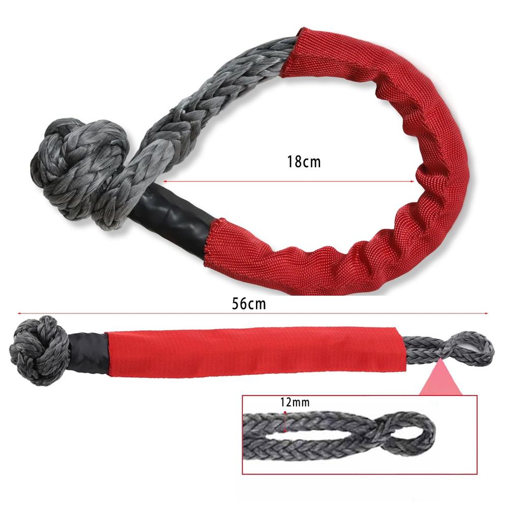 Two Flexible Soft Shackles with Protective lbs Recovery Rope Strap for SUV Towing 1/2" Sleeves, 38,000 (Red)