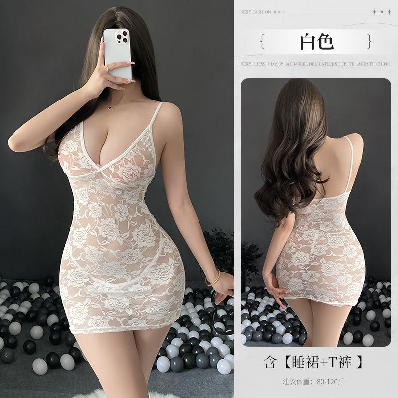 Sexy Underwear Sexy Low-cut Lace Perspective Sling Dress Slim-fit Pure Bed Gown