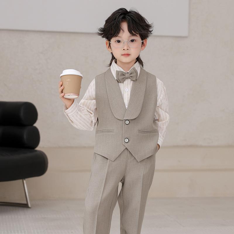 Elegantes Jungen-Formalkleidung Weste Anzug Set, Kinder Weste Hose Fliege Outfit, Kinder Gentleman Kleidung für Hochzeitsfeier Geburtstag Schulaufführung 3-10 J