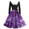 Women's Fashion V-Neck Casual Slim Christmas Printed Long Sleeve Hair Collar Dresses