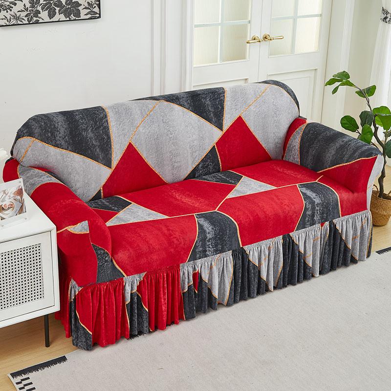 1Pc Printed Sofa Slipcover Non-Slip Elastic Sofa Cover With Skirt Furniture Protector For Bedroom Office Living Room Home Decor
