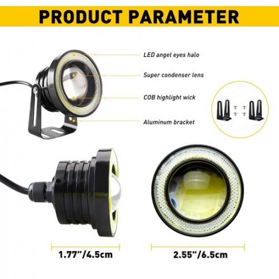 2X 2.5 Inch Round Fog LED Light Driving Spot Lamp W/ White Angle Eyes Halo Ring