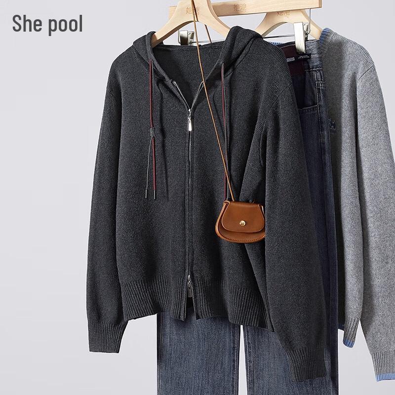 

Women s Double-Zip Drawstring Hooded Knitted Cardigan One Size