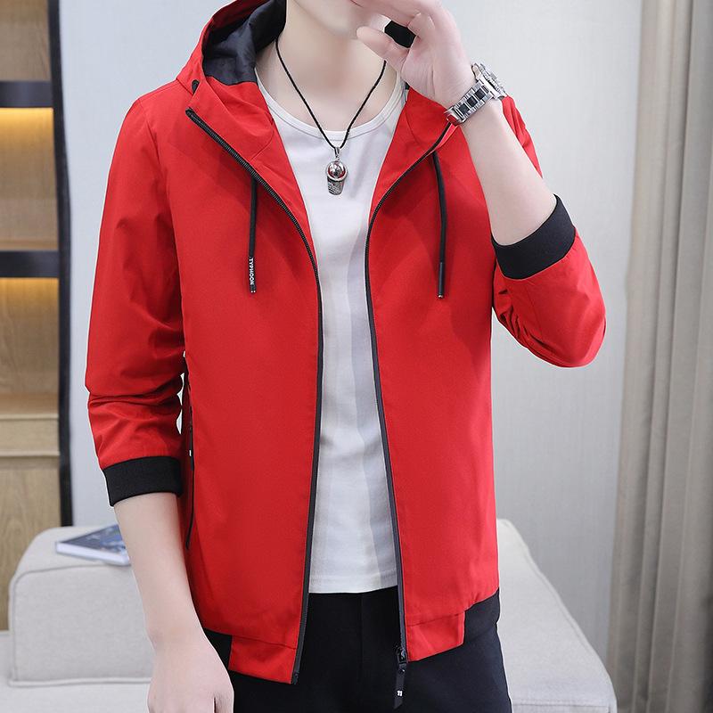 

Пальто мужское весенне-осеннее мужское пальто корейской версии модное повседневное спортивное красивое осеннее пальто с капюшоном для мужчин XXXXL красный