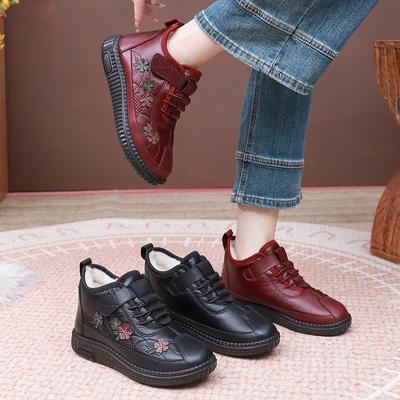 Dames Winterlaarzen in Peking-stijl, Sneeuwlaarzen met zachte zool en antislipzool, met pluche voering van imitatiebont, Warme comfortabele katoengevoerde schoenen voor dames