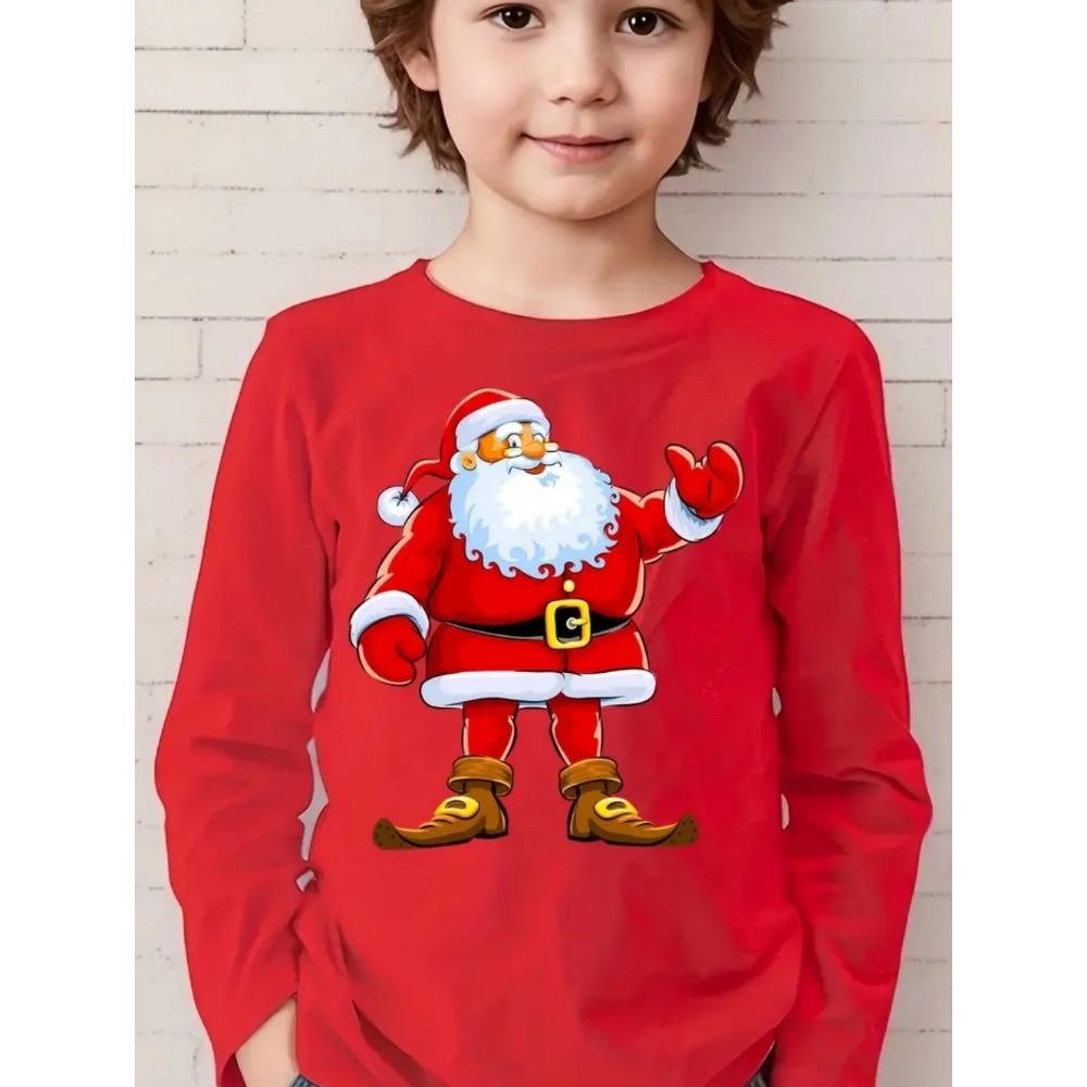 Spring and Autumn Round Neck 3D Christmas Theme Printed Top Fashionable Casual Long Sleeved Children's Boy T-shirts