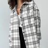 European and American lazy loose lapel plaid shirt women's 1116 autumn street casual outer long-sleeved shirt