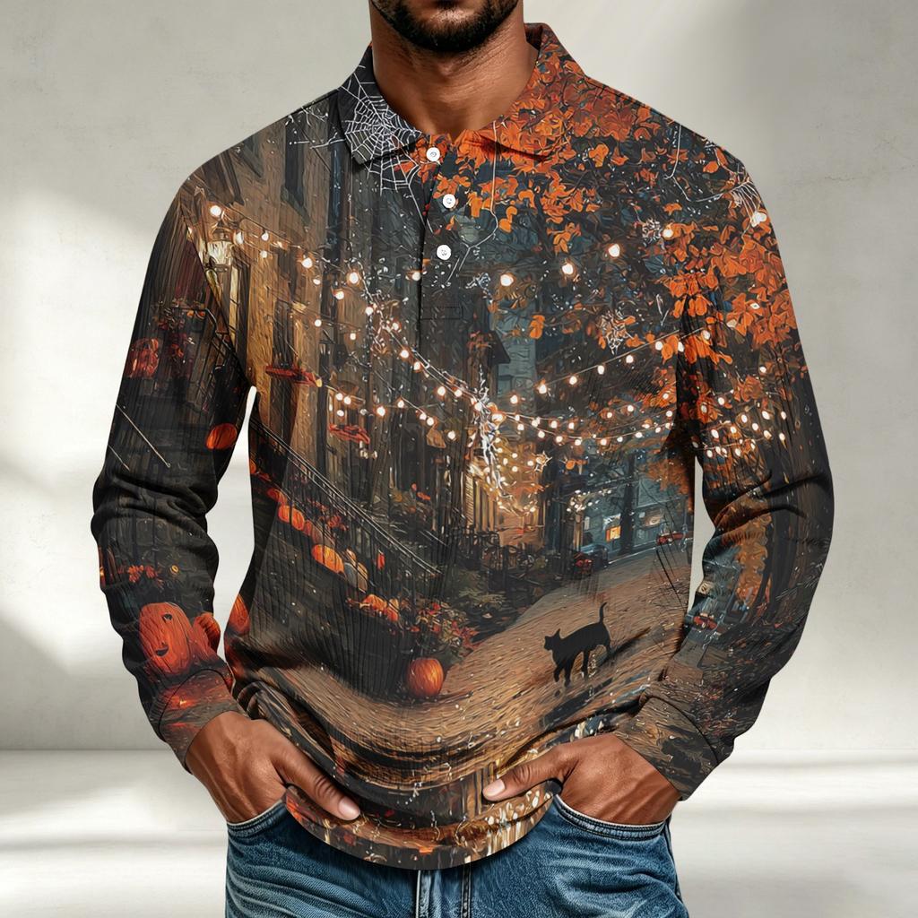 Men's Long Sleeve Shirt Halloween Print Loose Fit Casual Top