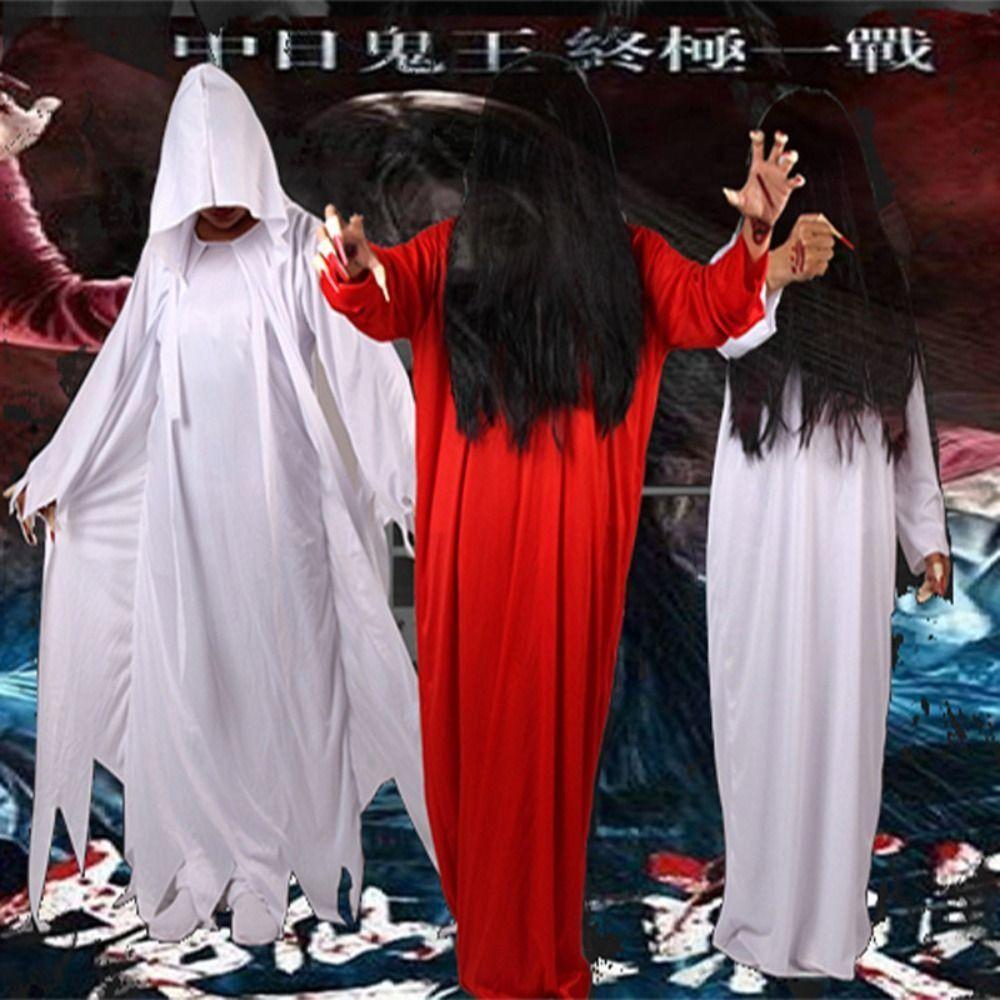 White Red Halloween Costumes Scary Masquerade Clothes Funny Female Ghost Costume  Performance Suit