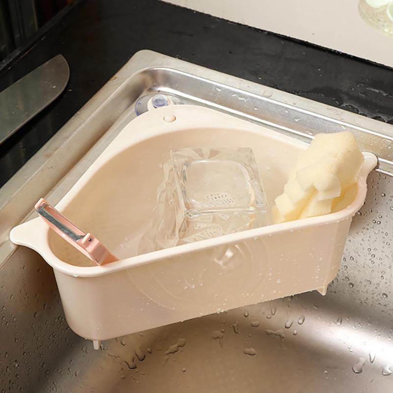 Kitchen Sink Filter Basket Corner Drain Storage Tool Basket Suction Cup Sink Filter Rack Fruit Vegetable Drainer Sponge Rack